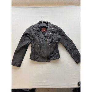 Hot Leathers Vintage Black Leather Motorcycle Jacket Braided Studded Womens XS